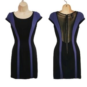 Guess Color Block Mesh Back Bodycon Mini Dress Black Purple 2